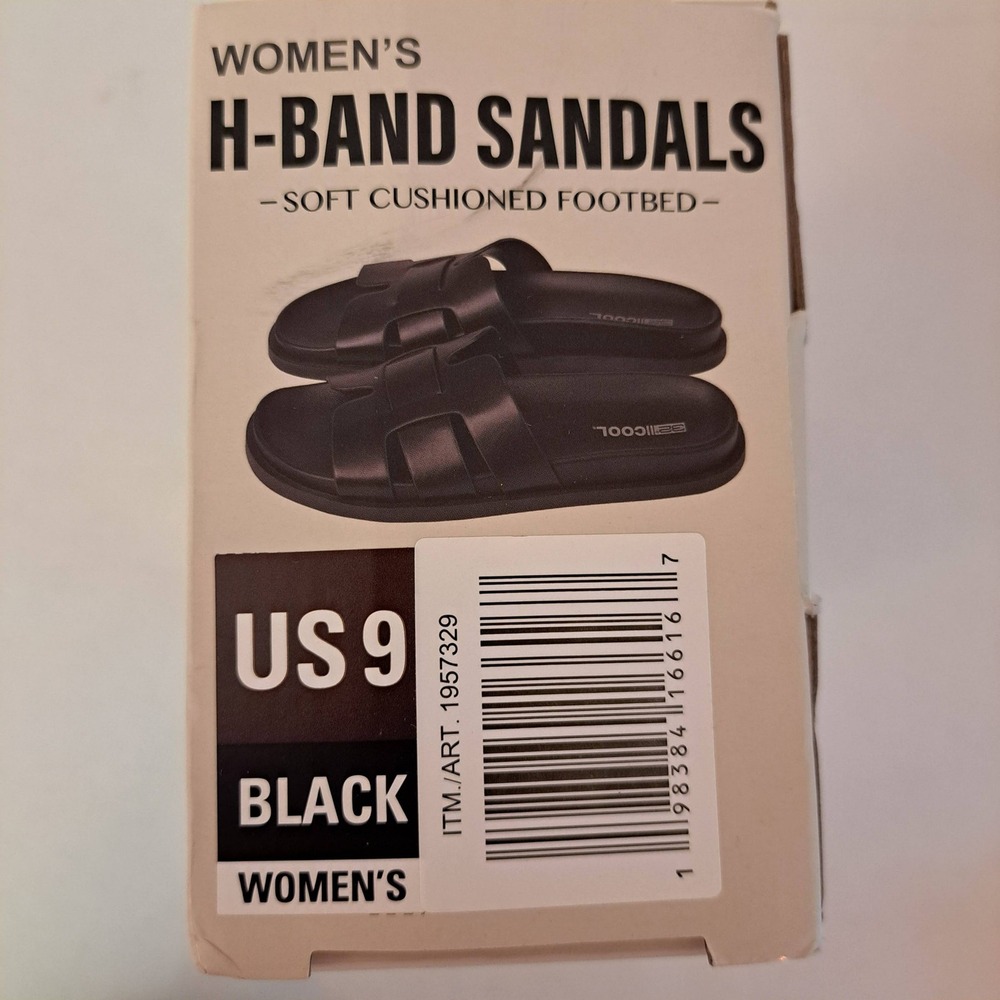 32 Degrees Cool H-Band Sandals Womens Size 9 Black New Cushioned Slide 1272-252 - Picture 11 of 13